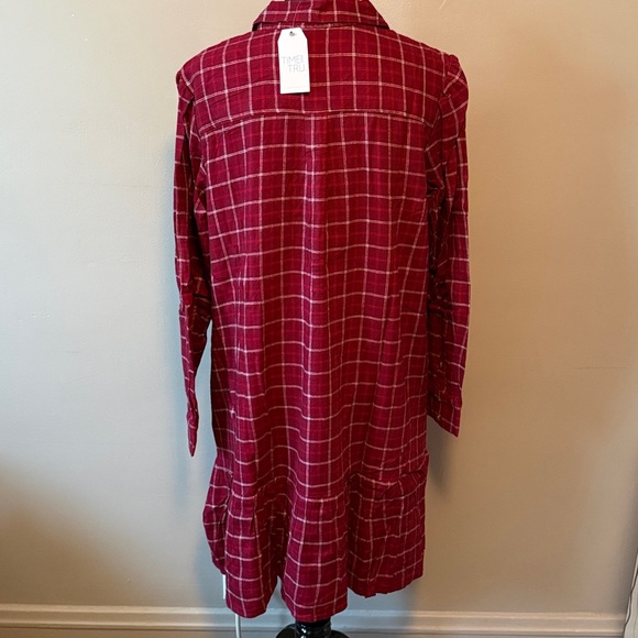 Time & Tru Red Plaid Long Sleeve Soft  Flannel Babydoll Dress Wine Punch NWT XL - Picture 7 of 10